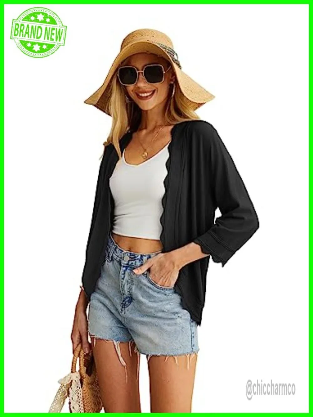 Lightweight Knit Cardigan Sweater 3/4 Sleeve Open Front